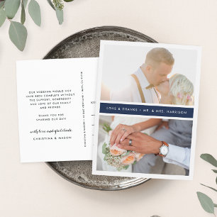 Navy Stripe Weddenfoto Hartelijk dank Briefkaart