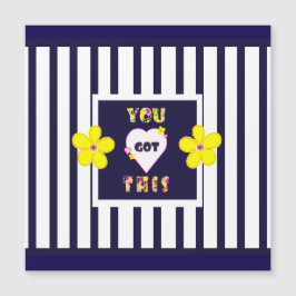 Navy Striped Helder Geel Art Flower