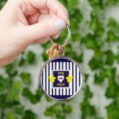 Navy Striped Helder Geel Art Flower Sleutelhanger (Hand)