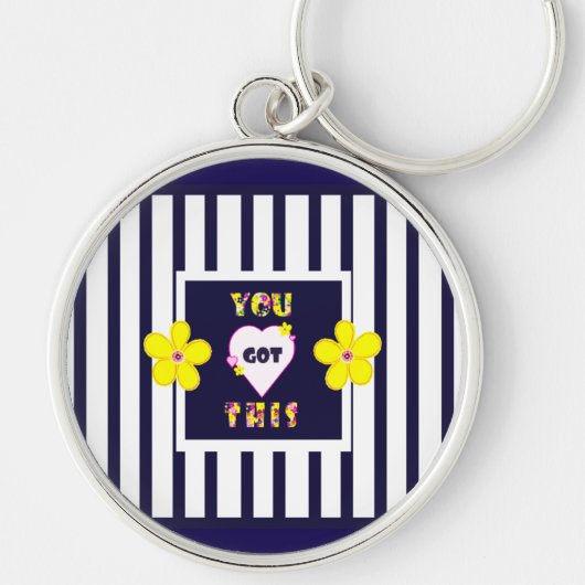 Navy Striped Helder Geel Art Flower Sleutelhanger (Voorkant)