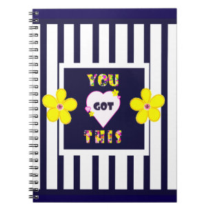 Navy Striped Notitieboek Heldergele kunstbloem
