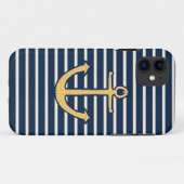 Navy Stripes Anchor Case-Mate iPhone Case (Achterkant (horizontaal))