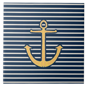 Navy Stripes Anchor Tegeltje