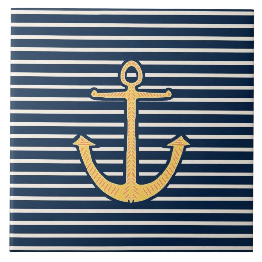 Navy Stripes Anchor Tegeltje (Voorkant)