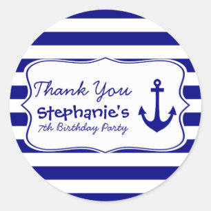 Navy Stripes and Nautical Anchor Birthday Party Ronde Sticker