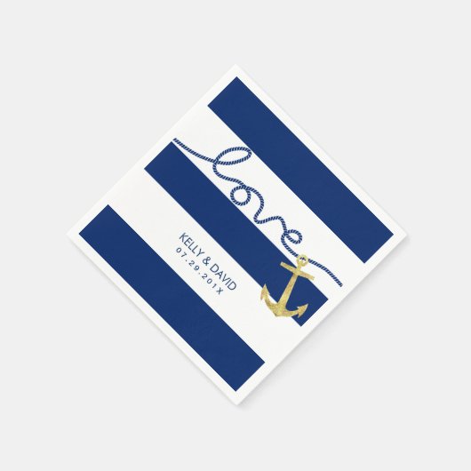 Navy Stripes Gouden Anker De Knoop Trouwen Servetten (Hoek)