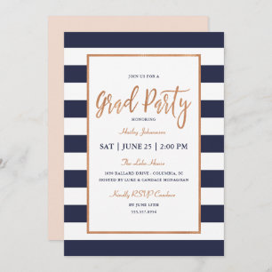 Navy Stripes Graduation Party Uitnodiging