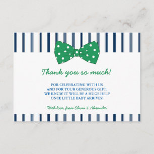 Navy Stripes & Green Bow Baby shower Hartelijk d Bedankkaart