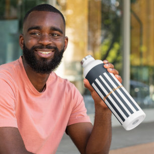 Navy Stripes Het Monogram van de moderne man Waterfles