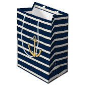Navy Stripes Nautical Anker Medium Cadeauzakje (Voorkant Gekanteld)