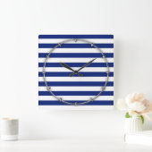Navy Stripes Nautical Pattern Vierkante Klok (Huis)