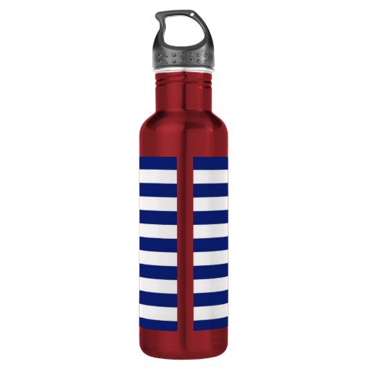 Navy Stripes Nautical Pattern Waterfles (Achterkant)