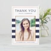 Navy Stripes Photo Afstuderen - Hartelijk dank Bedankkaart (Staand voorkant)