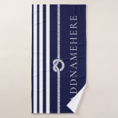 Navy Stripes & Rope Personal Name Bath Towel Badhanddoek (Badhanddoek)