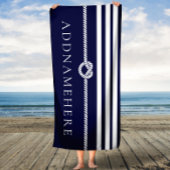 Navy Stripes & Rope Personal Name Bath Towel Badhanddoek