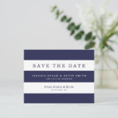 Navy Stripes Wedding Save the Date Briefkaart (Staand voorkant)