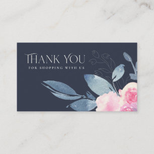 NAVY SUBTLE BLUSH BLUE FLORAL BUSINESS DANK U VISITEKAARTJE