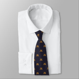 Navy Sun Gold Monogram Initialen Stropdas