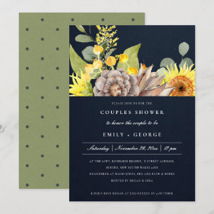 NAVY SUNFLOWER EUCALYPTUS FLORAL COUPLY SHOWER KAART