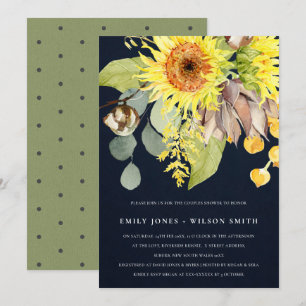 NAVY SUNFLOWER EUCALYPTUS FLORAL COUPLY SHOWER KAART