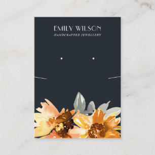NAVY SUNFLOWER HERFST KETTING EARRING DISPLAY KAAR VISITEKAARTJE