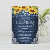 Navy Sunflower Lights I DO BBQ Engagement Party Kaart (Staand voorkant)