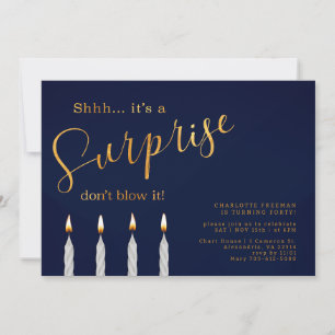 Navy Surprise verjaardagsuitnodiging - Elegant gou Kaart