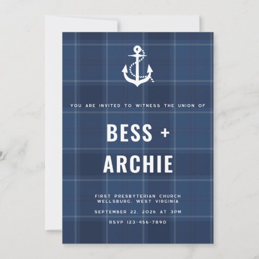 Navy Tartan Uitnodiging (Voorkant)