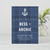 Navy Tartan Uitnodiging (Staand voorkant)