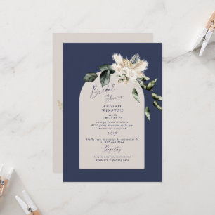 Navy & Taupe Pampas Boho Bridal Shower Kaart