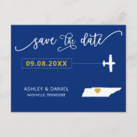 Navy Tennessee Wedding Save the Date Map Briefkaar