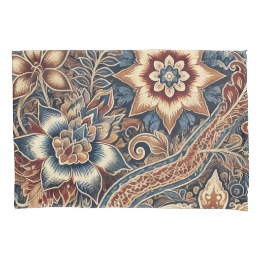Navy Terracotta Boho Batik Floral Waterverf Kussensloop (Voorkant)
