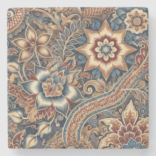 Navy Terracotta Boho Batik Floral Waterverf Stenen Onderzetter