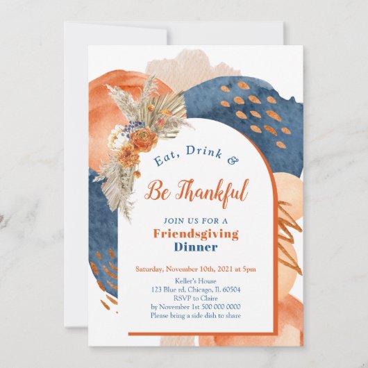 Navy Terracotta Boho Invitation (Devant)