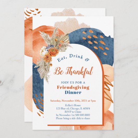 Navy Terracotta Boho Invitation Kaart (Voorkant / Achterkant)