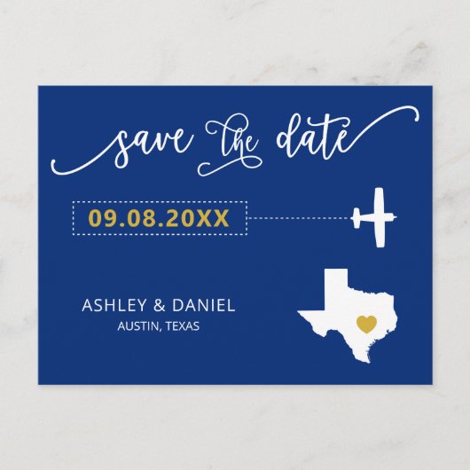 Navy Texas Wedding Save the Date Map Briefkaart (Voorkant)