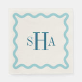 Navy Three Letter Monogram with Aqua Wavy Square Servet (Voorkant)