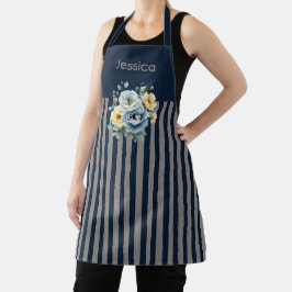 Navy Top met Grijze Strepen Bloemen Schort