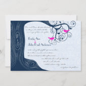 Navy Tree Swirls Fuchsia Pink Weddenschap Kaart (Voorkant)