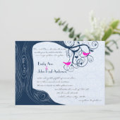 Navy Tree Swirls Fuchsia Pink Weddenschap Kaart (Staand voorkant)