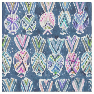 NAVY TRIBAL PINEAPPLES Tropische Waterverf Stof