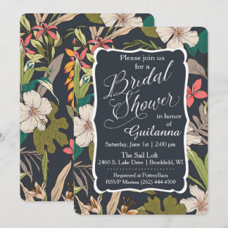 Navy Tropical Bridal Shower Uitnodiging