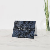 Navy tropical palm leaf Patrografie script Bedankkaart (Voorkant)