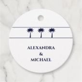 Navy Tropical Palm Tree Coastal Wedding Dank u Bedankjes Labels (Voorkant)