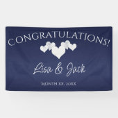 Navy Trouwbanner Elegante Witte Harten Spandoek (Horizontaal)