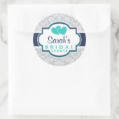 Navy, turkoois, grijs damast Vrijgezellenfeest Ronde Sticker (Tas)