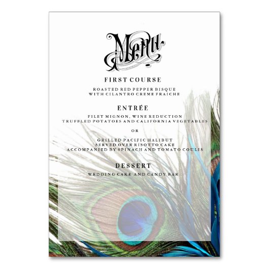 Navy Turquoise Pauw Trouwtafel + Menu Kaart (Achterkant)