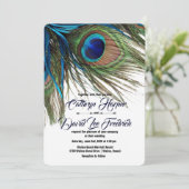 Navy Turquoise Peacock Feather Boho Wedding Invite Kaart (Staand voorkant)