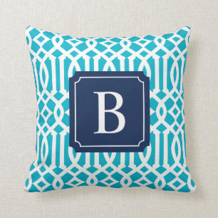 Navy & Turquoise Trellis Sierkussen