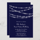 Navy Twinkle Lights Birthday Uitnodiging (Voorkant / Achterkant)